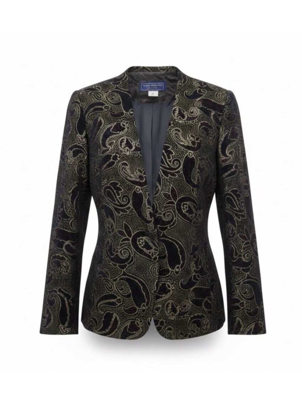 Norton McNaughton Petites Black & Gold Velvet Paisley Blazer Jacket Sz 6